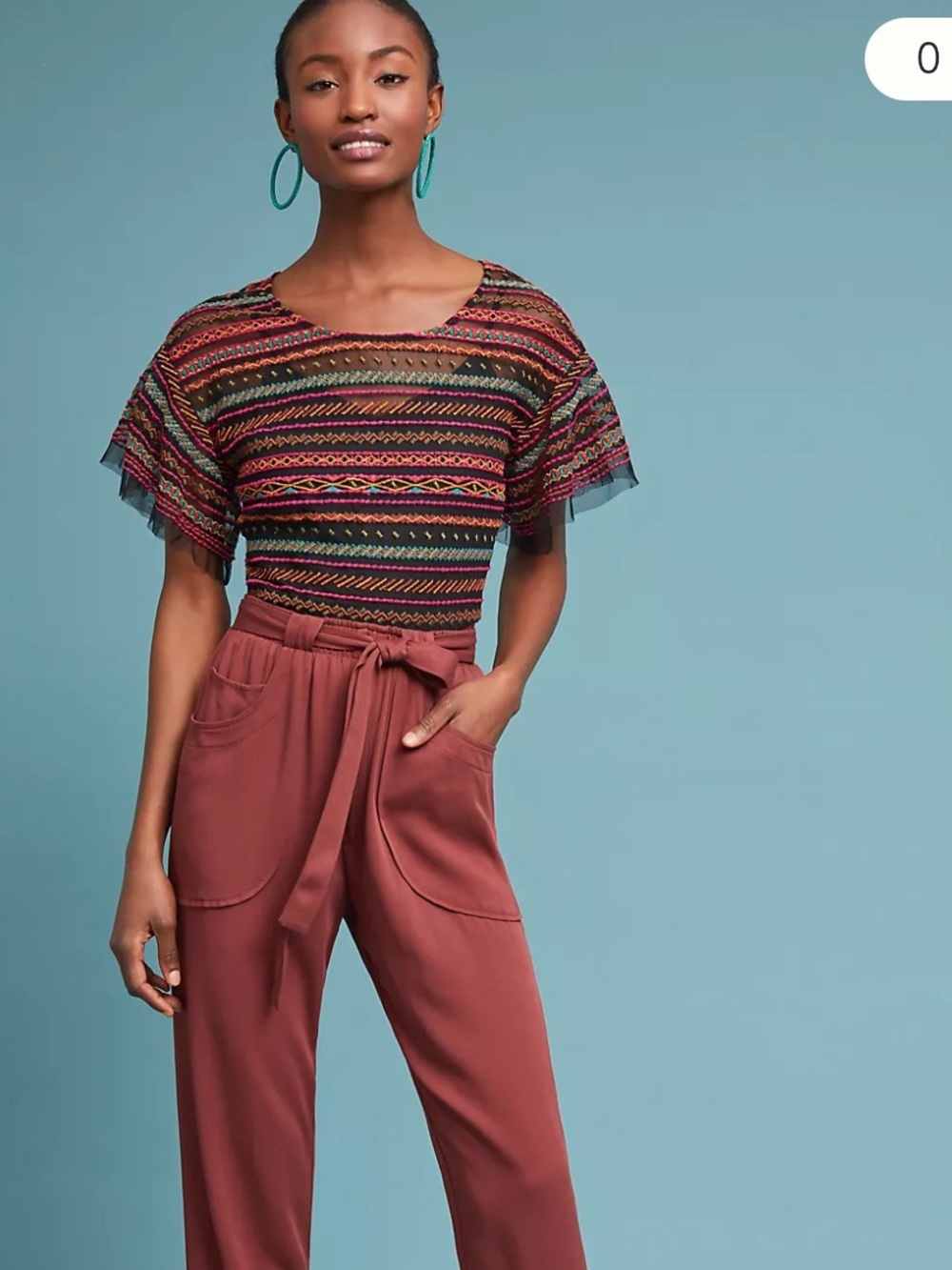 Anthropologie Maeve Naples Embroidered Mesh Blouse